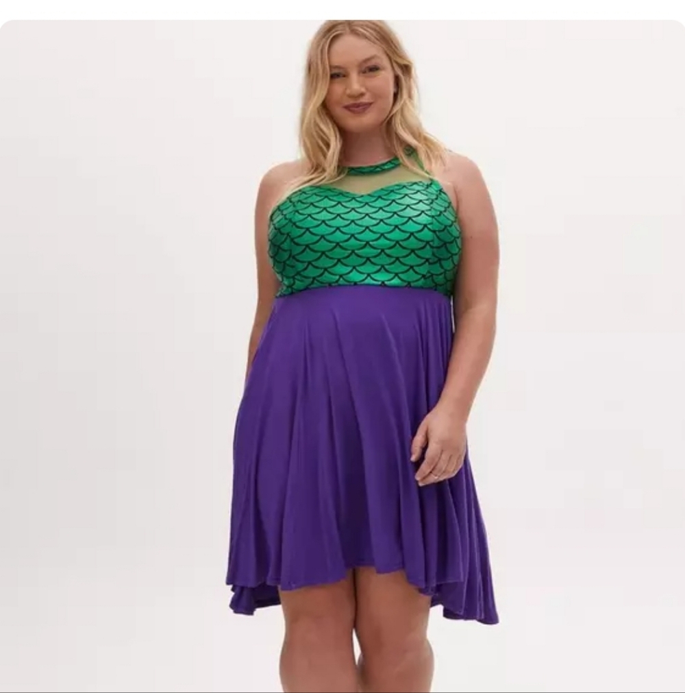 Disney The Little Mermaid Green & Purple Hi-Lo Skater Dress Sz 3X